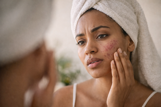 Woman with dark marks on her face