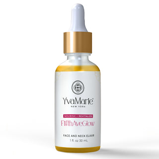 YvaMarie Face and Neck Elixir dropper bottle on a white background