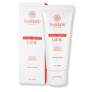 YvaMarie New York Lumic hand crème with packaging on a white background