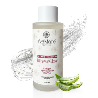 YvaMarie skincare product with aloe vera leaves on a white background